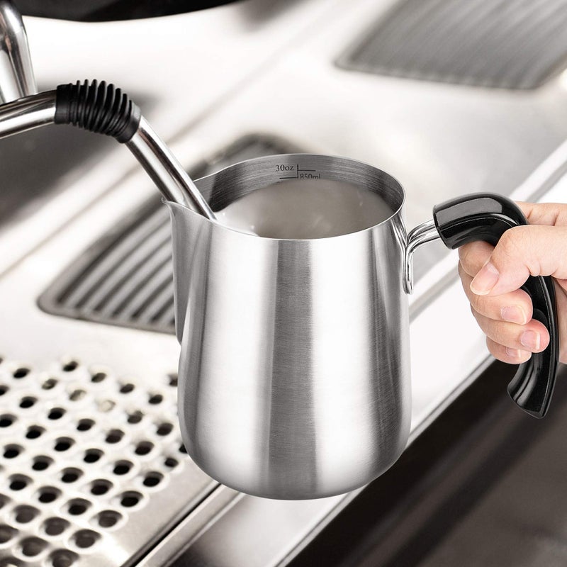 ENLOY Milk Frothing Pitcher, 20oz Steaming Pitcher Stainless Steel Espresso Machine Accessories for Coffee Bar, Milk Coffee Cappuccino Latte Art, Barista Steam Pitchers Milk Jug Cup with Art Pen - Image 3
